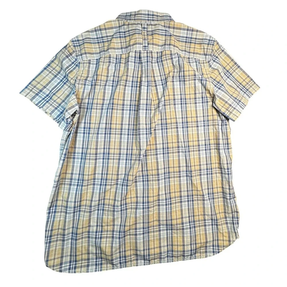 North‎ Face Men's XL Plaid Short Sleeve Button Front Shirt Blue Tan Cotton Blend